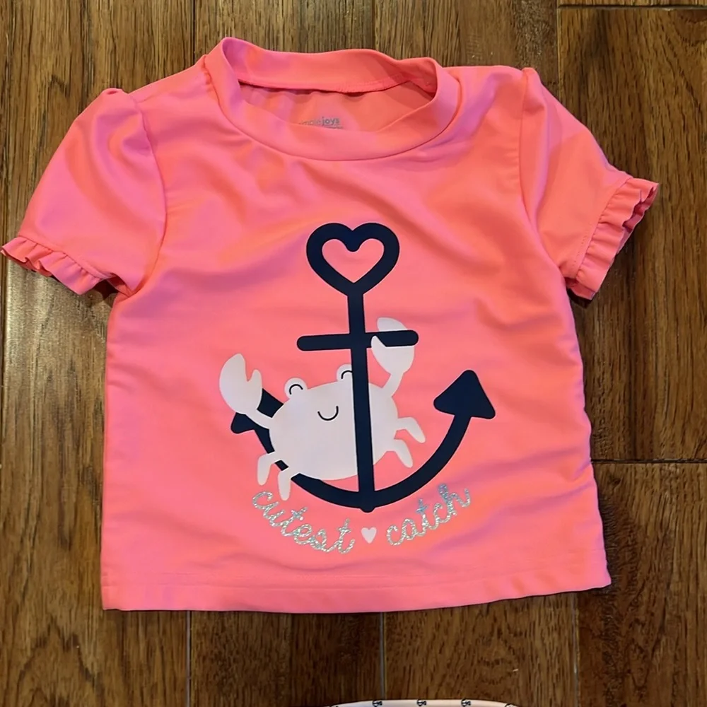 Two Piece Rashguard Bathing Suit, Pink Crab/Anchors